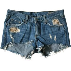 Rag & Bone Denim Shorts, Dark Wash Distressed 100% Cotton Jeans Womens Sz 26
